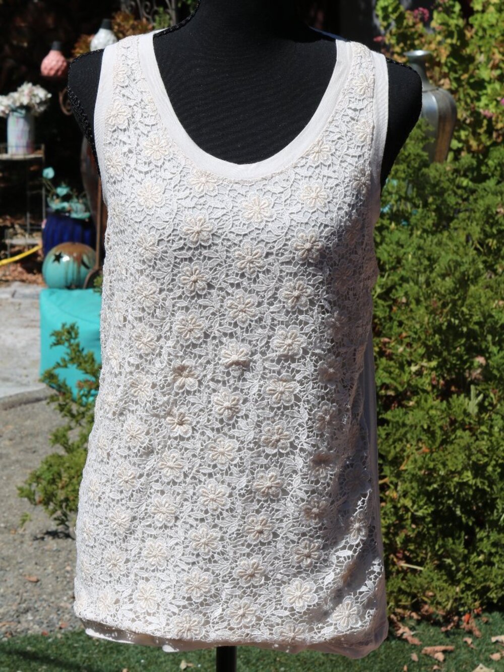 J. Crew White Embroidered Lace Overlay Tank Top